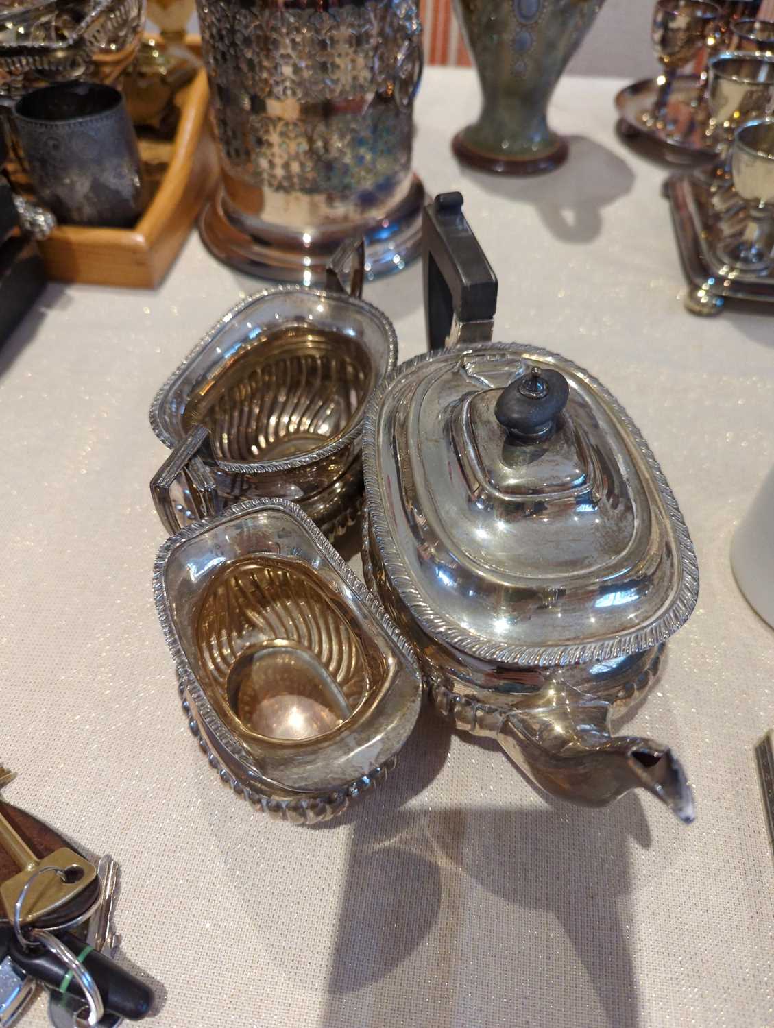 A composed three piece silver tea service, - Image 4 of 4