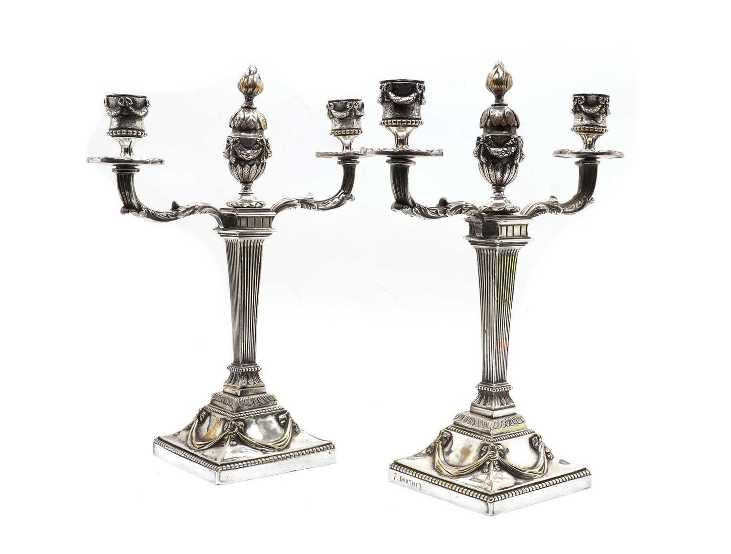 A pair of silvered bronze candelabra, - Image 2 of 2