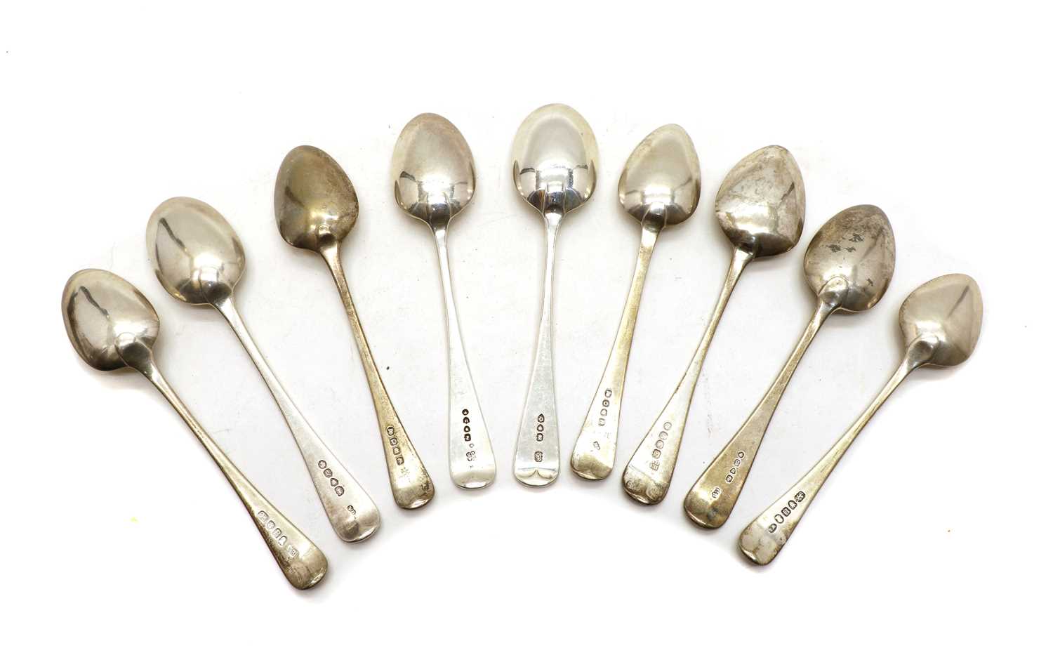 A collection of five George III Old English pattern silver dessert spoons, - Image 2 of 2