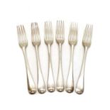 A matched group of six George III silver table forks,
