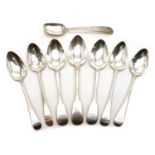 A collection of five Old English pattern Georgian silver tablespoons,