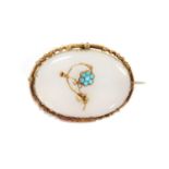 A Victorian gold chalcedony and turquoise forget-me-not brooch,