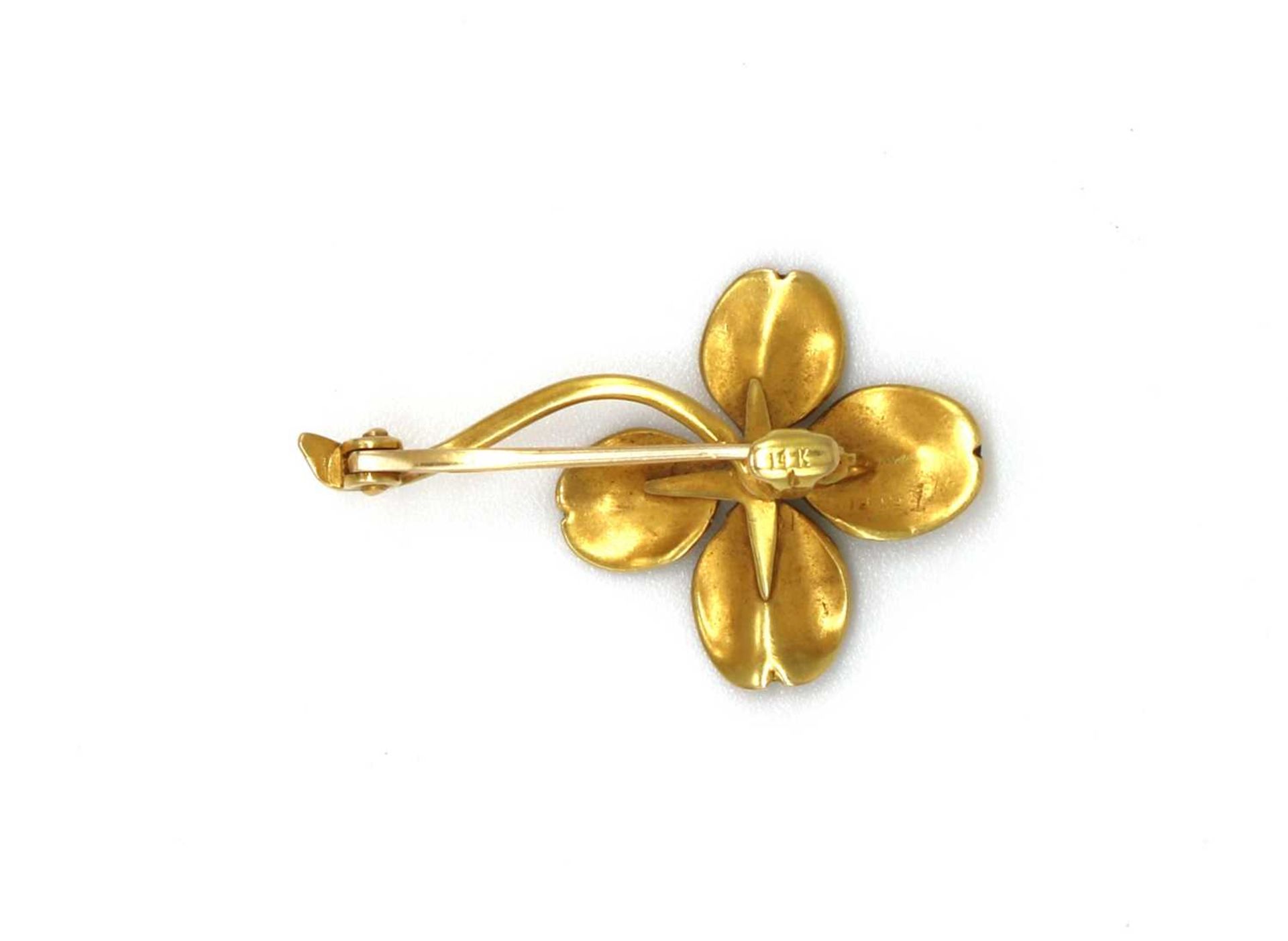 A gold pearl and enamel clover brooch, - Image 2 of 2