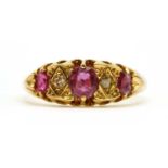 A gold ruby and diamond five stone ring,