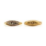 An 18ct gold diamond boat shaped ring,