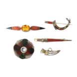 A collection of Scottish silver agate brooches,