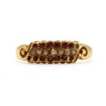 A Victorian 18ct gold diamond and ruby ring,