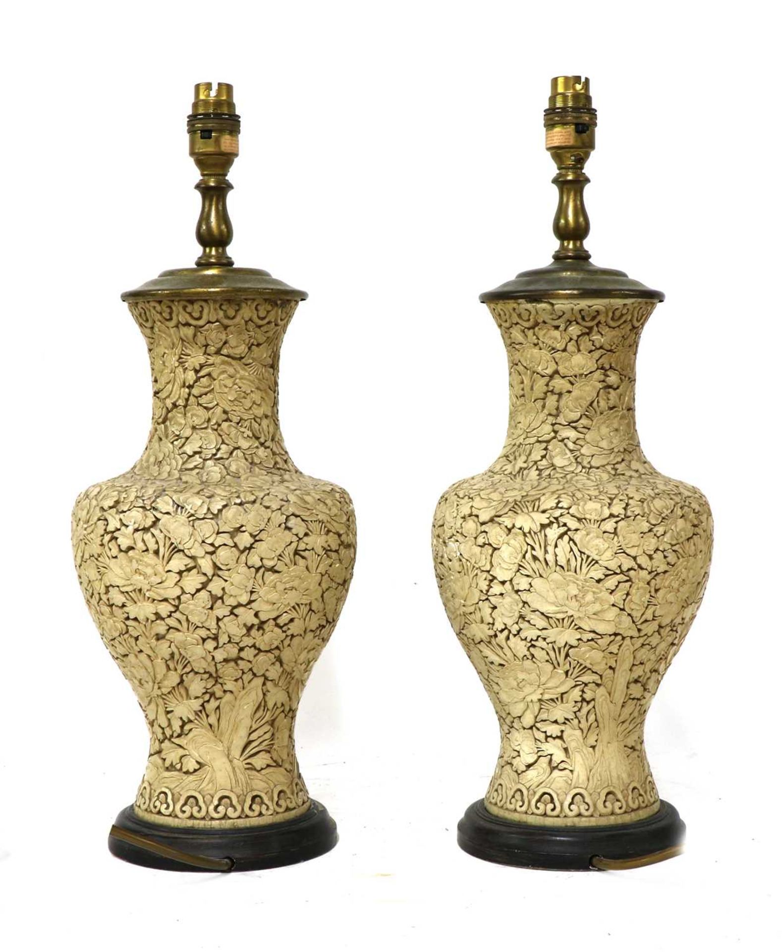 A pair of cinnabar lacquer table lamps,