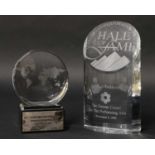 An 'Hall of Fame' glass trophy, November 5, 1999 to Douglas Fairbanks Jr,