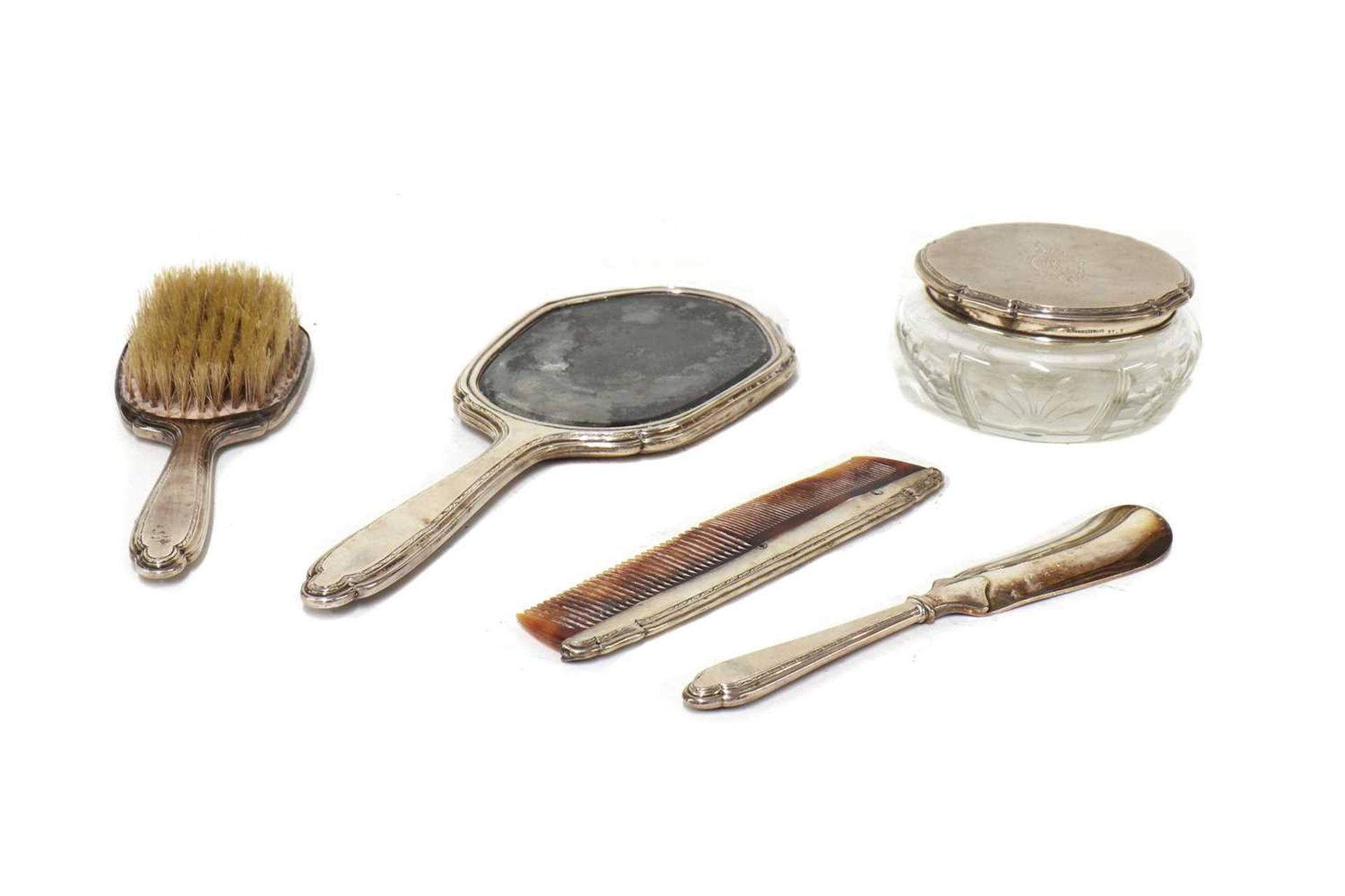 A five-piece sterling-silver-backed dressing table set, - Image 2 of 3