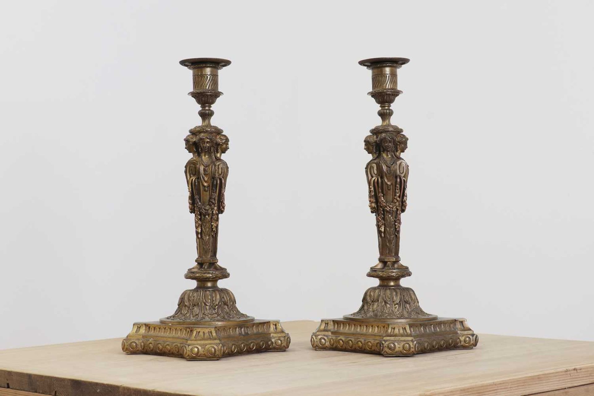 A pair of cast gilt-bronze candlesticks, - Image 2 of 15