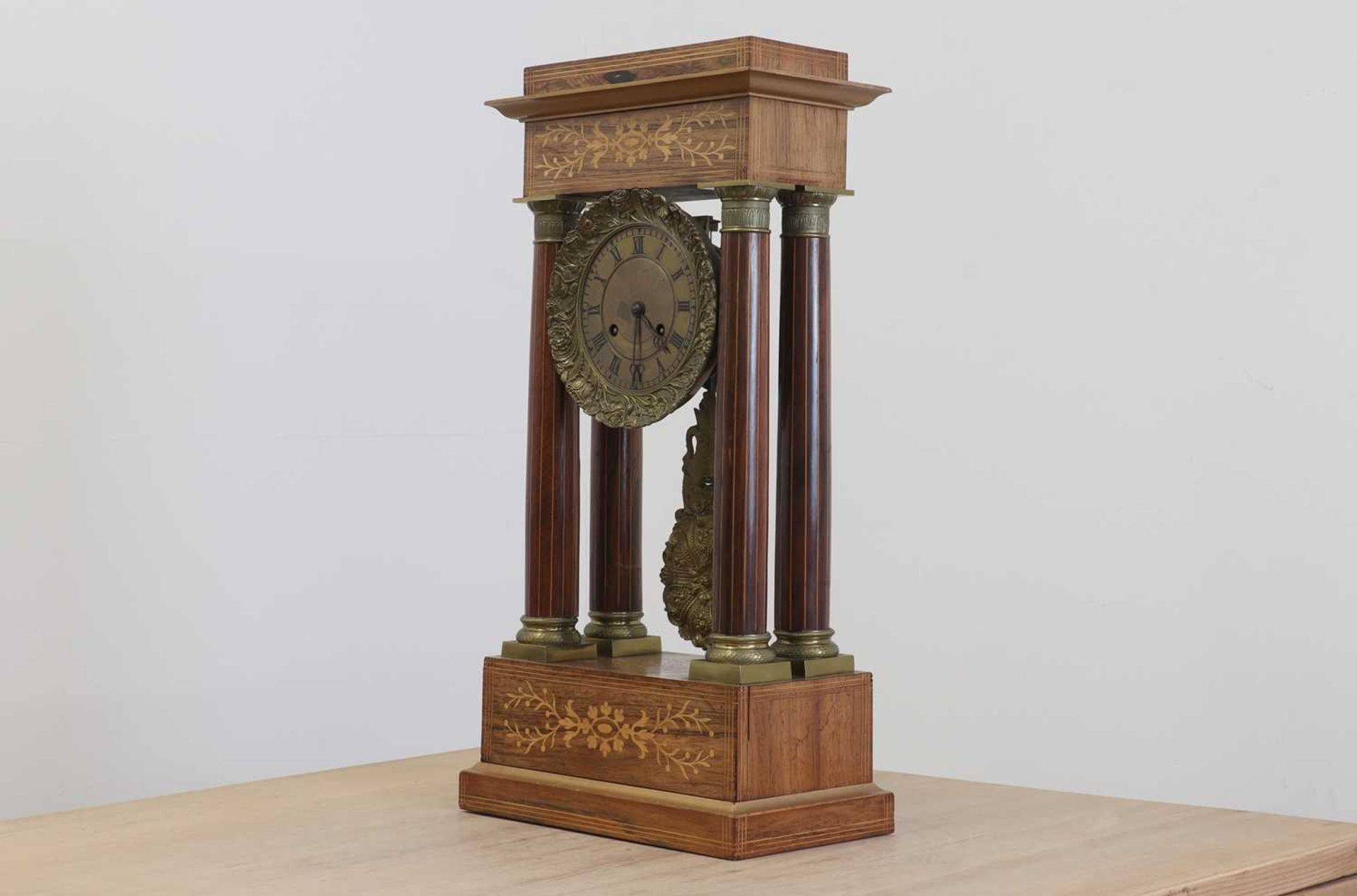 A rosewood and brass inlaid portico clock, - Image 2 of 7