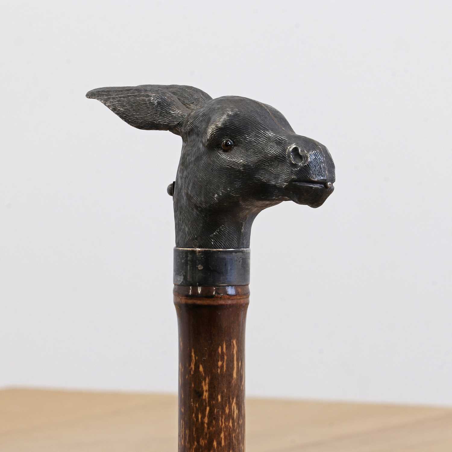 A silver 'spitting' donkey's head automaton walking stick, - Image 3 of 6