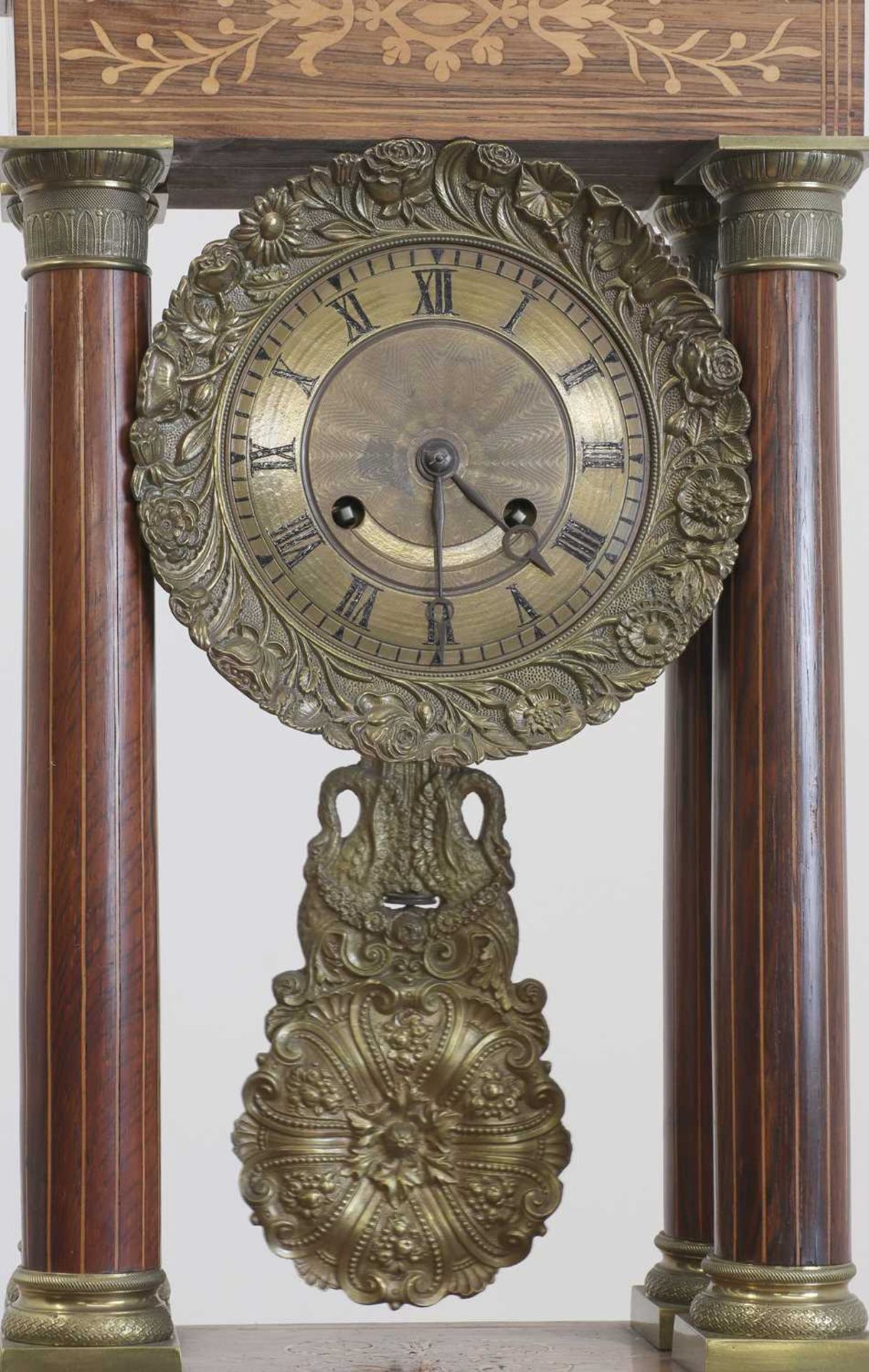 A rosewood and brass inlaid portico clock, - Image 5 of 7