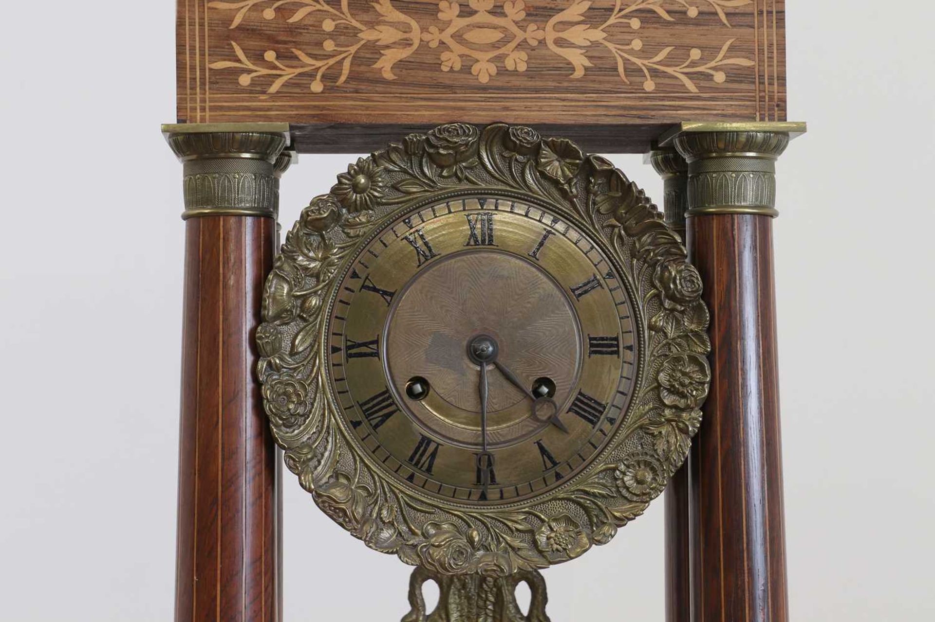 A rosewood and brass inlaid portico clock, - Image 6 of 7