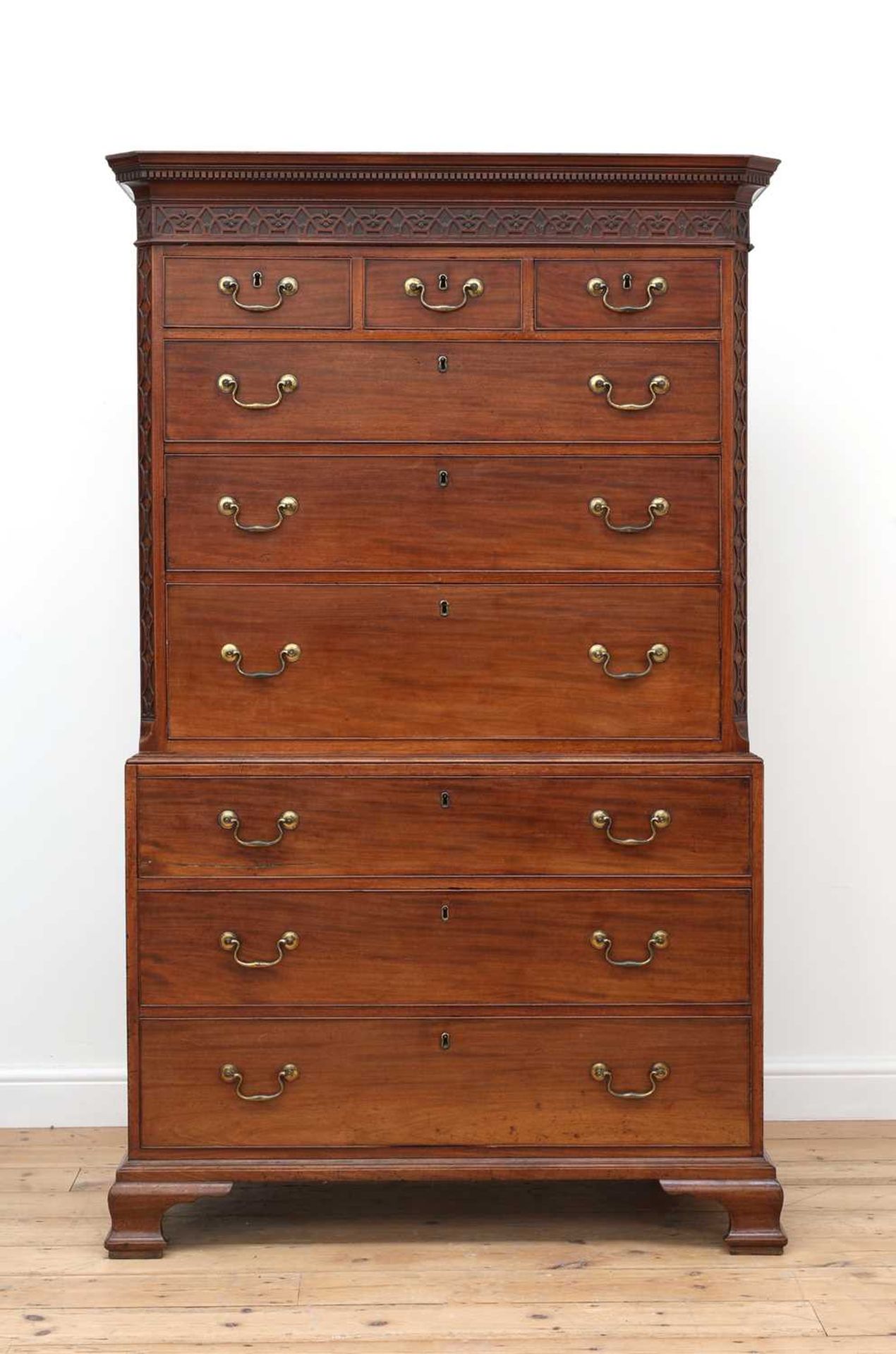A George III and later secretaire chest on chest,