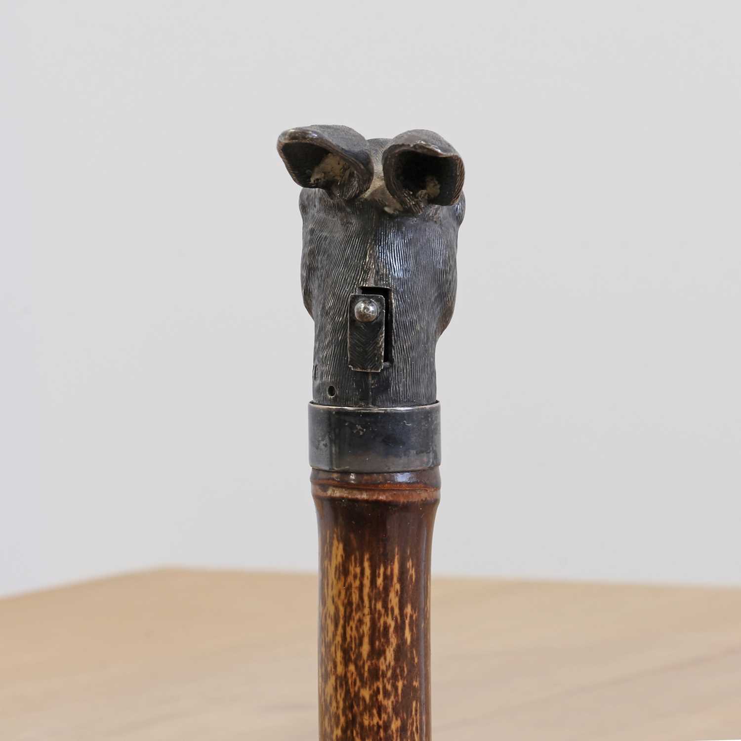 A silver 'spitting' donkey's head automaton walking stick, - Image 5 of 6