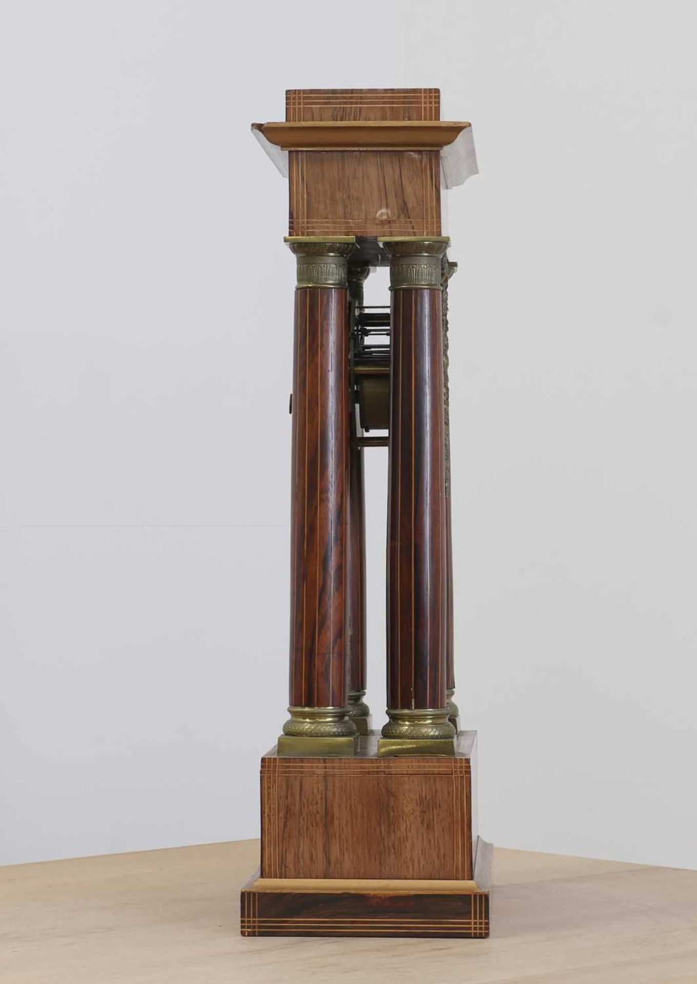 A rosewood and brass inlaid portico clock, - Image 3 of 7