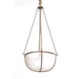 A bronze and frosted glass bowl light fitting,