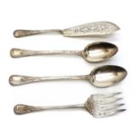 A pair of Victorian silver fish servers and serving spoons,