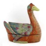 A large Chinese porcelain tureen and cover in the form of a goose,