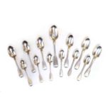 A set of six George III silver fiddle pattern tablespoons,