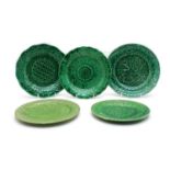 A collection of Majolica pottery cabinet plates,