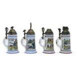 A group of four German porcelain regimental steins,