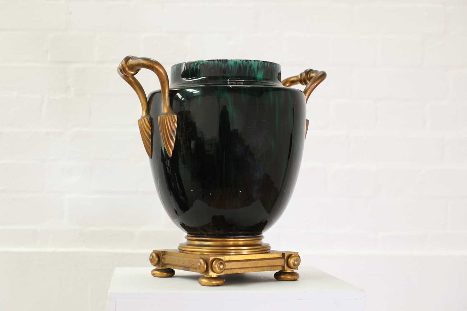 A green flambé-glazed faience urn, - Image 3 of 13