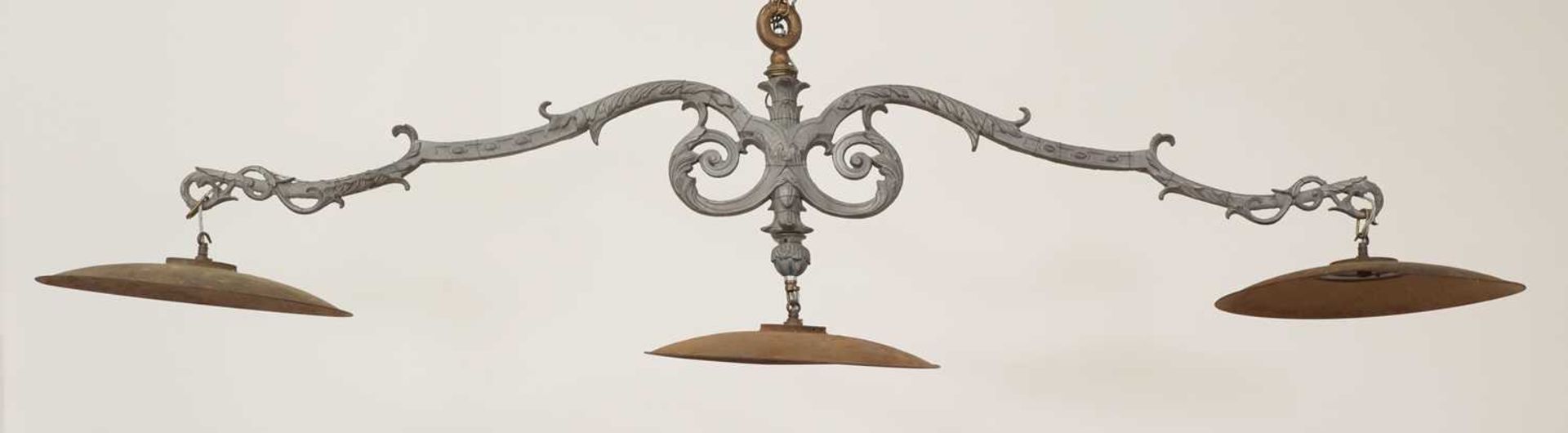 A large Louis Philippe cast iron billiard chandelier,