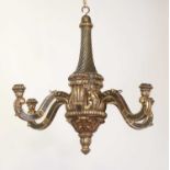 An Edwardian carved and painted softwood six-light chandelier,