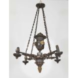 A William IV bronze and parcel-gilt colza oil chandelier,