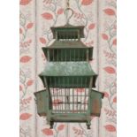 A painted toleware birdcage,