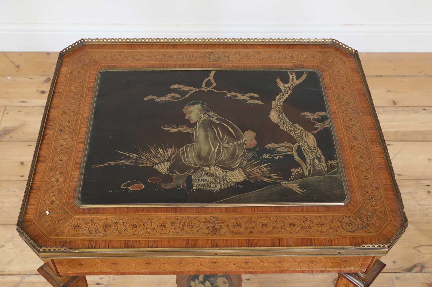 A fine marquetry, lacquered and inlaid table, - Image 4 of 7