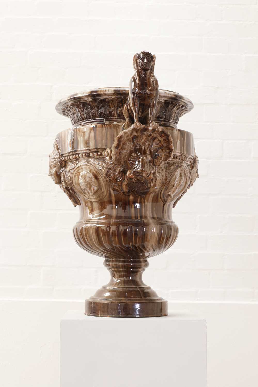 A massive flambé-glazed faience urn, - Image 2 of 4