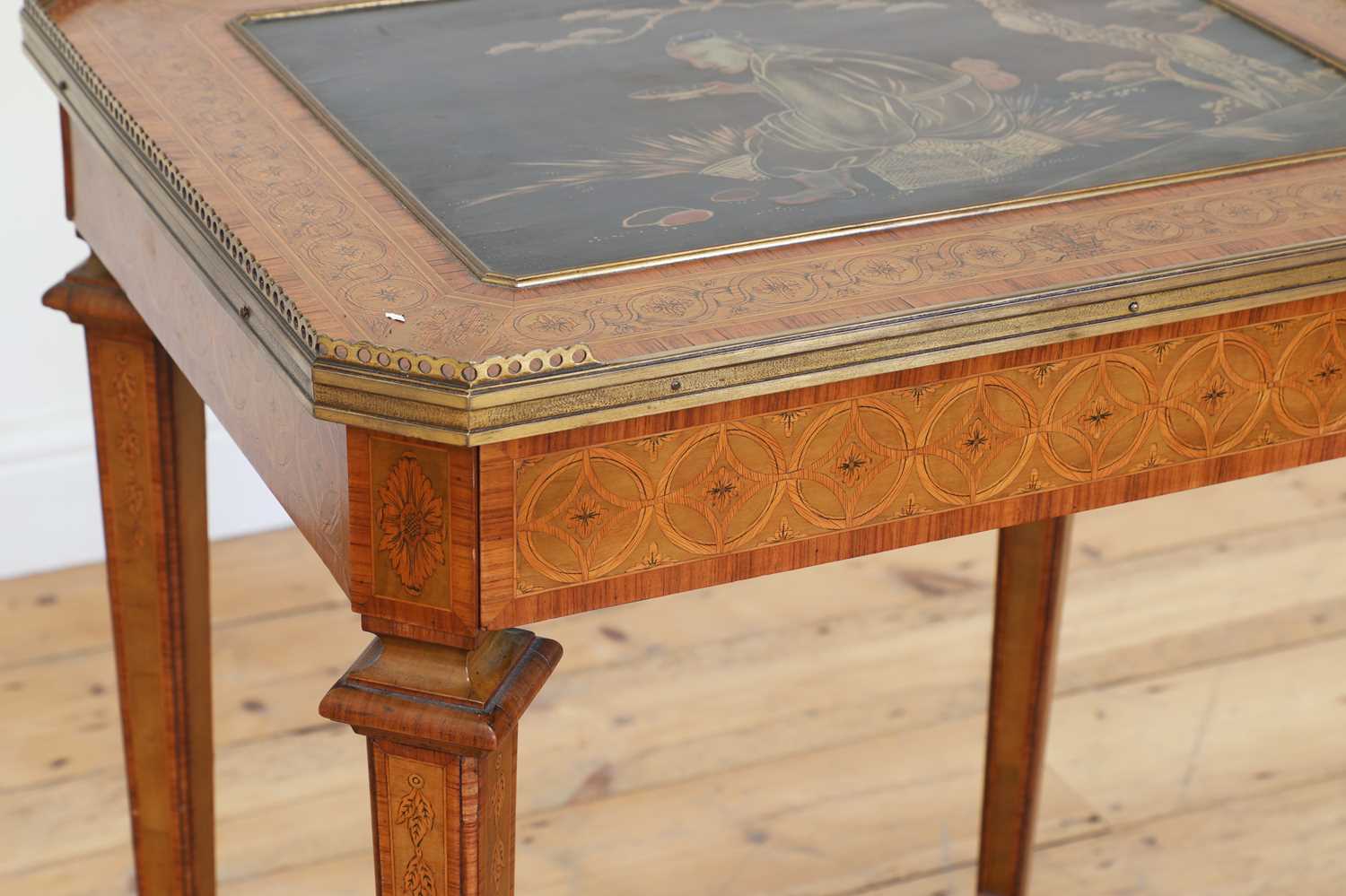 A fine marquetry, lacquered and inlaid table, - Image 5 of 7
