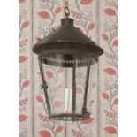 A bronze hanging gas lantern,