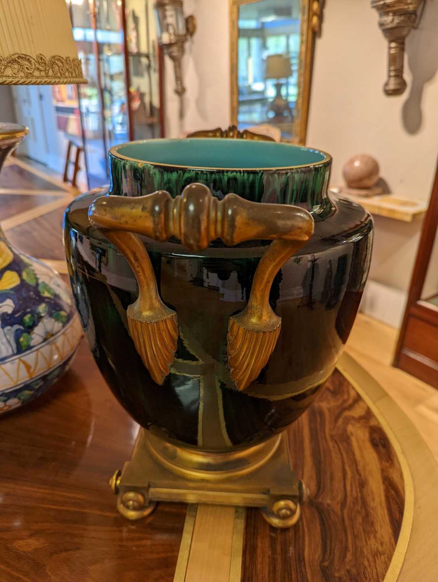 A green flambé-glazed faience urn, - Image 10 of 13