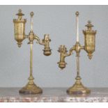 A pair of Louis Philippe pressed brass Argand Student lamps,