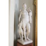 A Carrara marble and ivory statue of the goddess Diana,