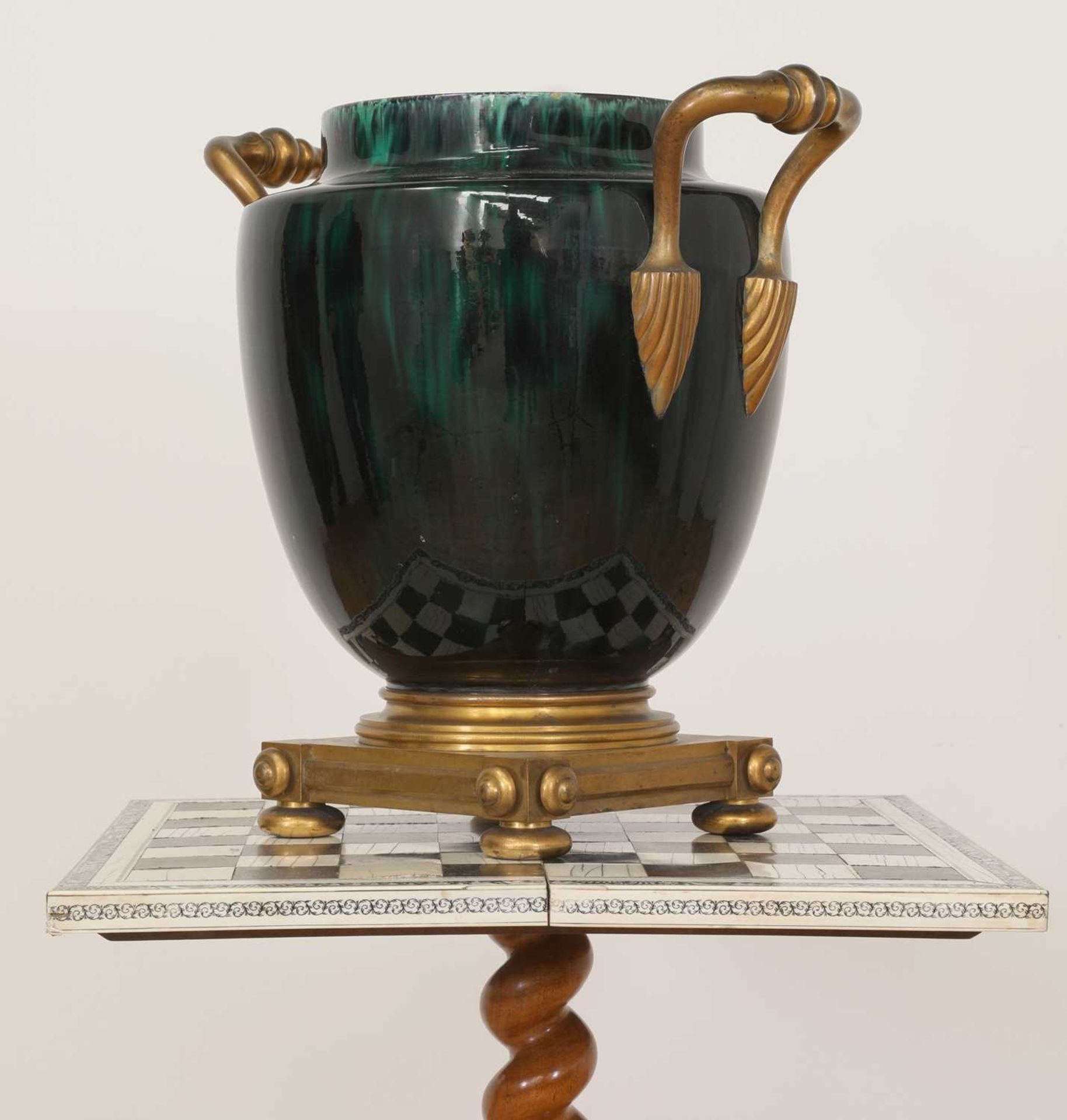 A green flambé-glazed faience urn, - Image 2 of 13