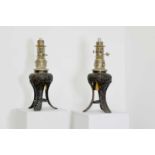 A pair of Japanese patinated bronze perfume burners,