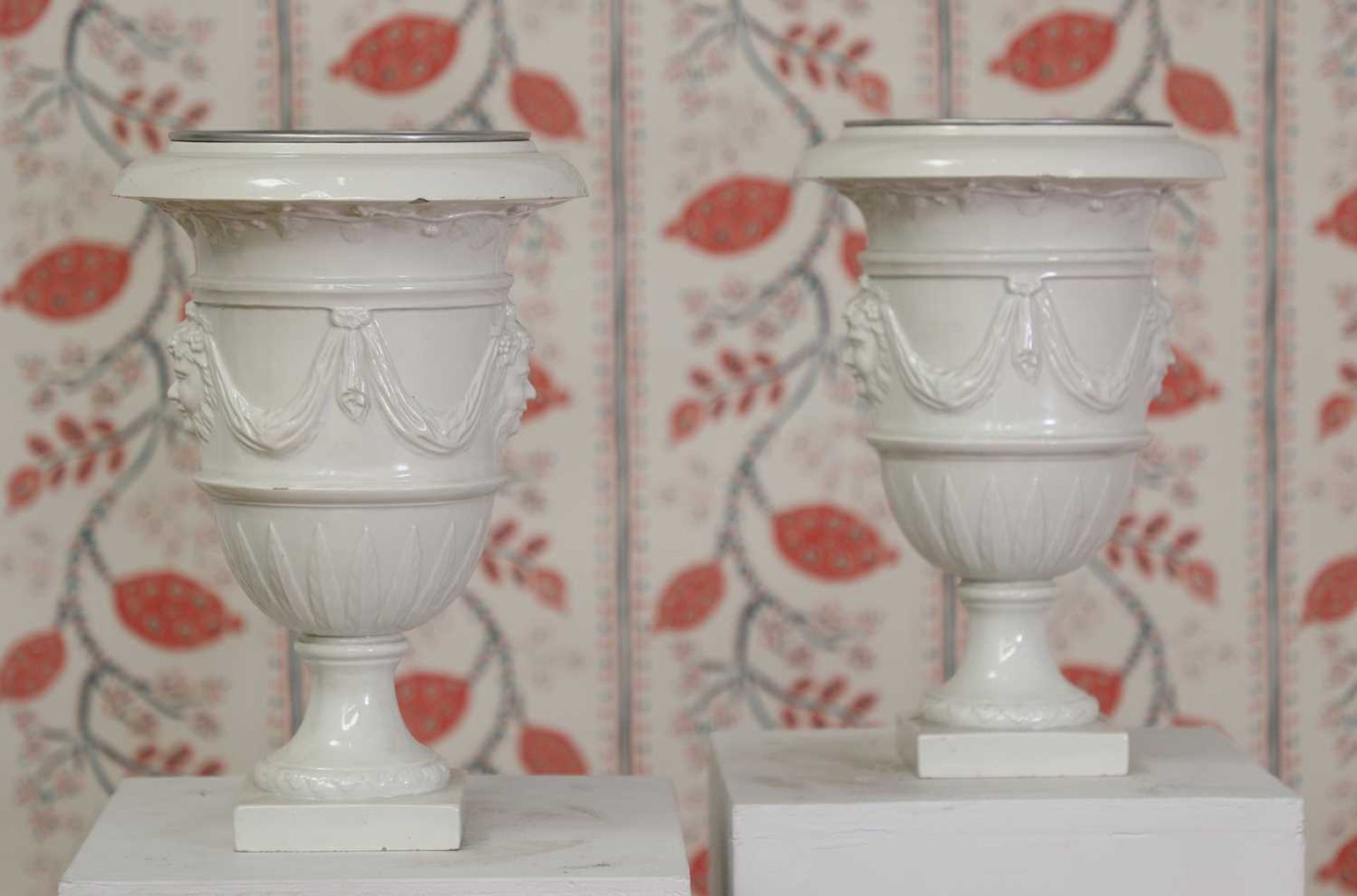 A pair of Gien creamware neoclassical vases, - Image 2 of 5