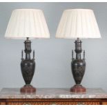 A pair of bronze and rouge marble moderator table lamps,