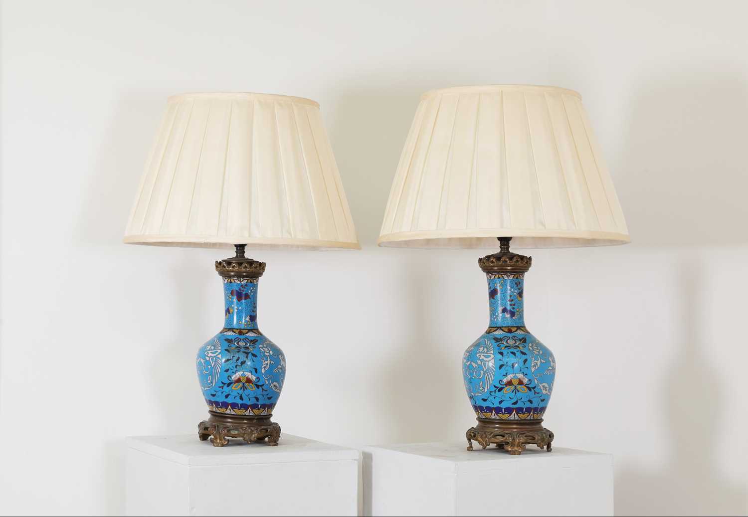 A pair of Chinese cloisonné vase table lamps,