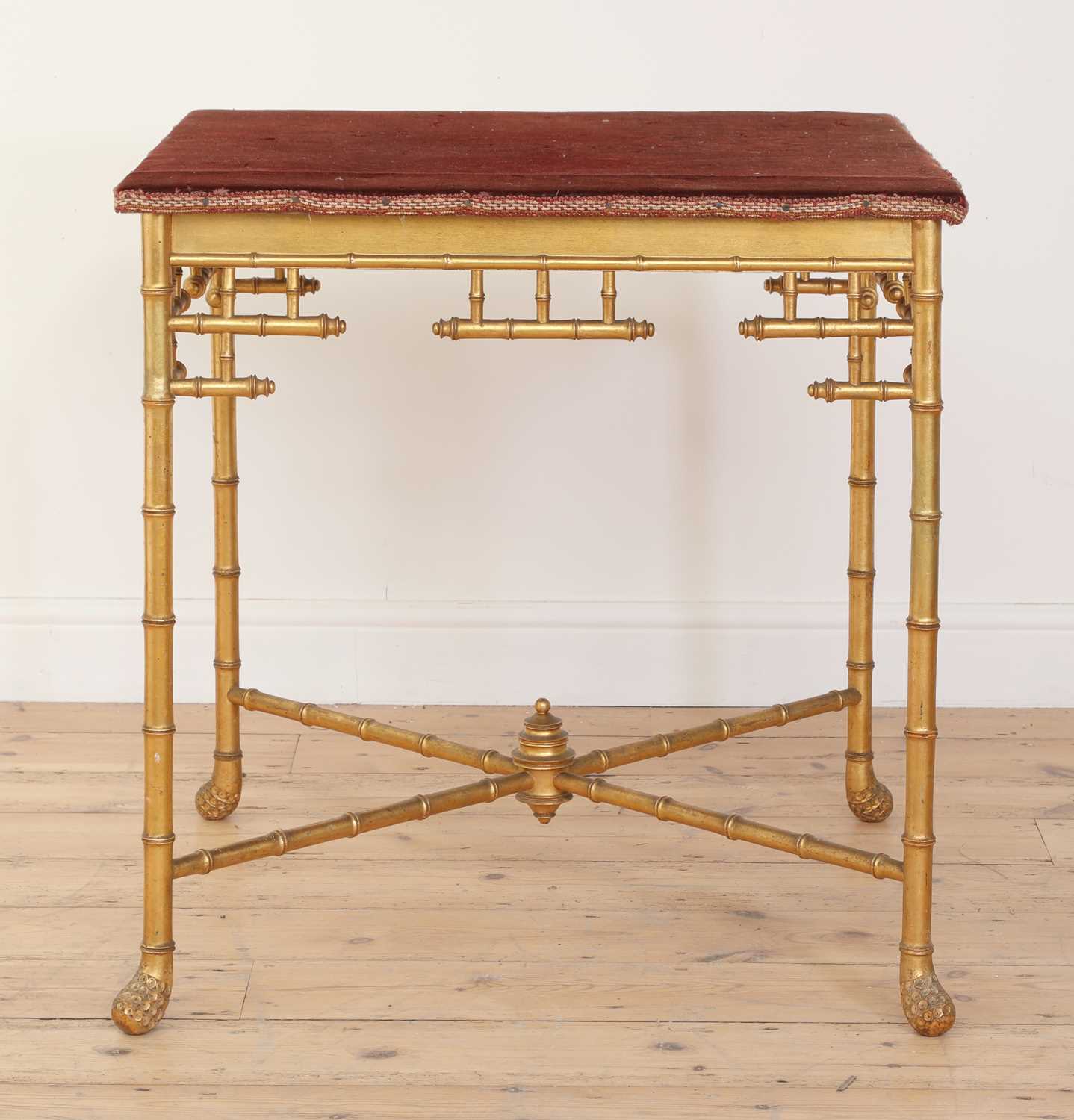 A Napoleon III gilt, faux bamboo, card or centre table,