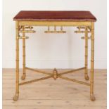 A Napoleon III gilt, faux bamboo, card or centre table,