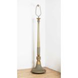A grey and gold painted wooden standard lamp,