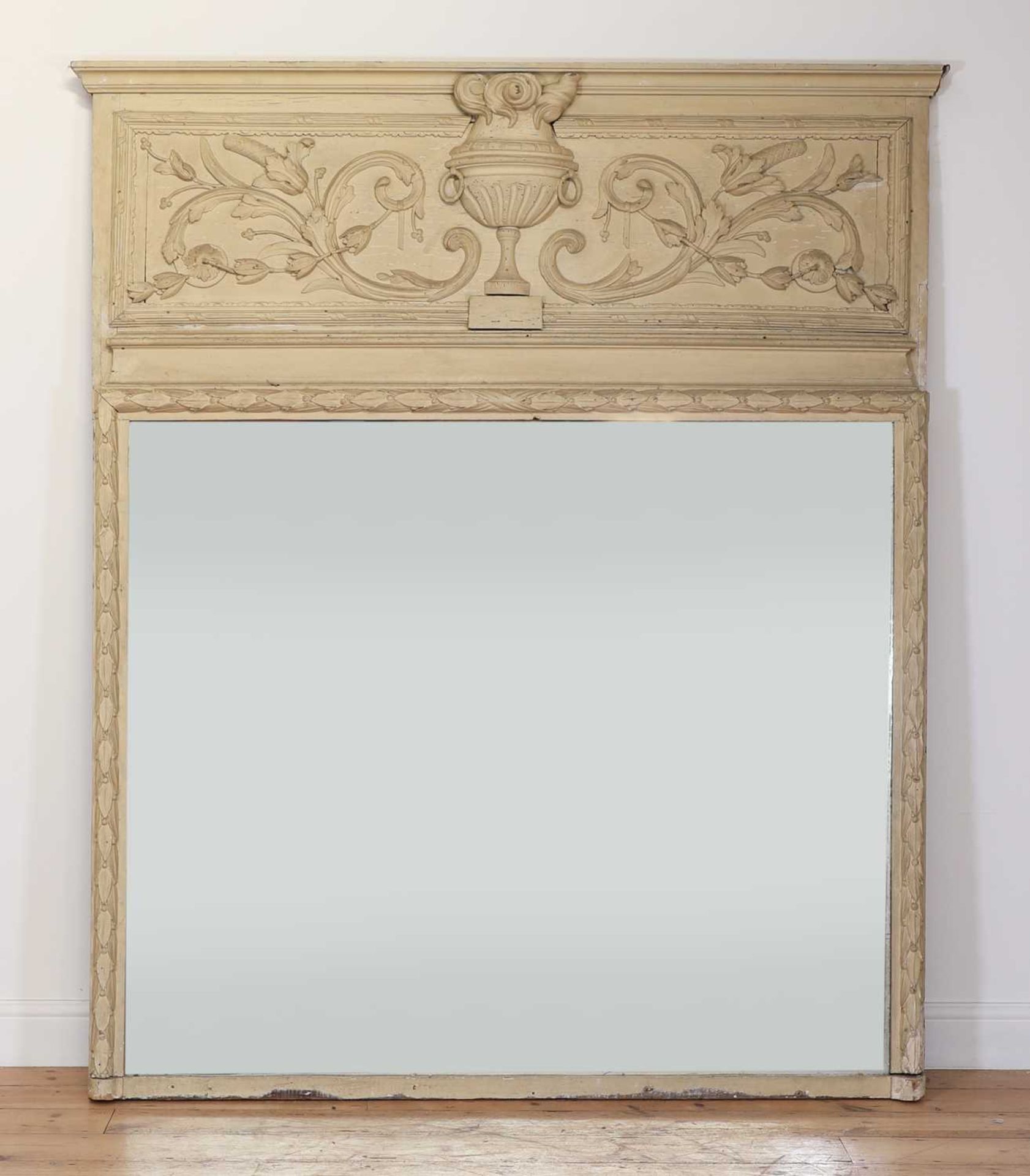 A painted wood trumeau mirror