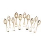 A set of silver Victorian dessert spoons,